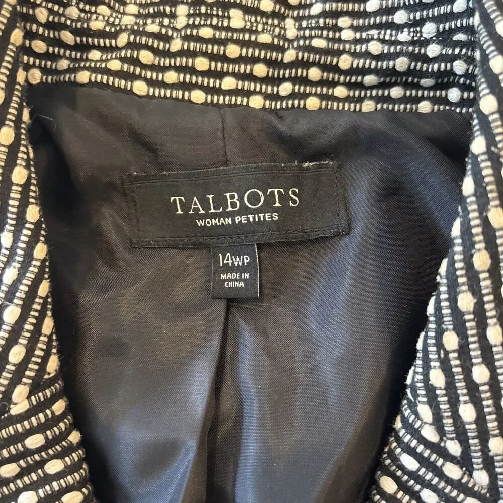 Talbots Black & White Dot Fully Lined Suit Jacket Women Sz 14W Petite Career